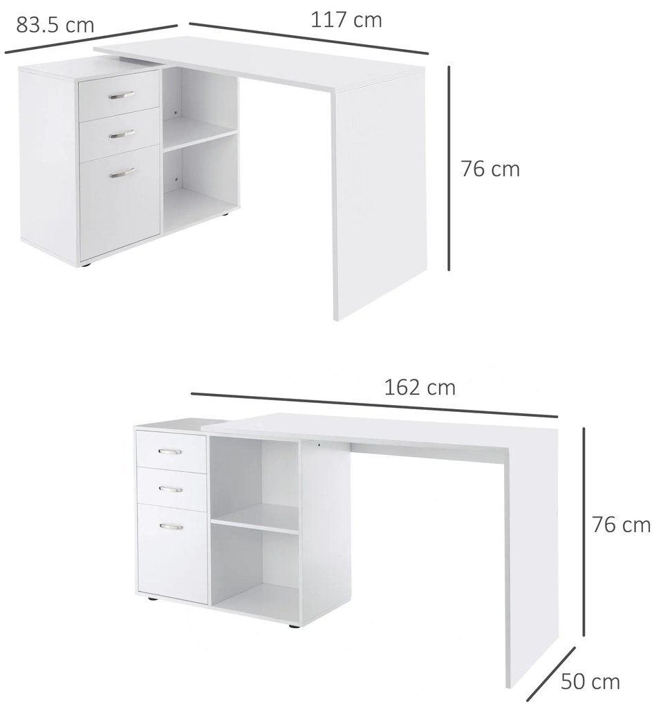 HOMCOM birou de colt, reversibil, 117x83.5x76 cm, alb | Aosom Romania