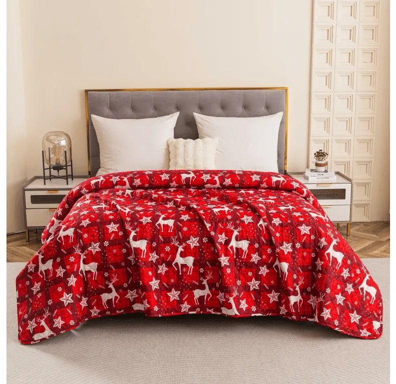 Cuvertura de pat cu model VELVET CHRISTMAS, rosu Dimensiune: 220 x 240 cm