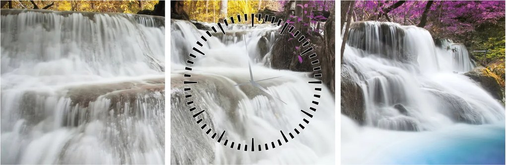 Tablou cu Erawan cascadă în pădure (cu ceas) (90x30 cm)