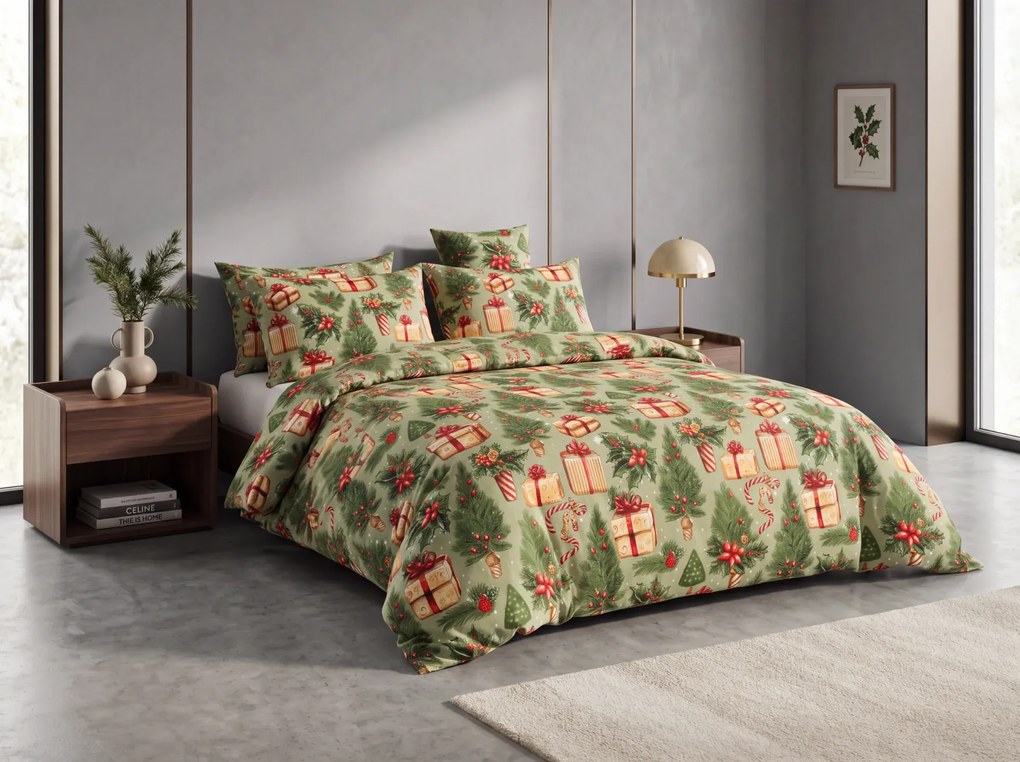 Lenjerie de pat din microfibra CHRISTMAS PRESENTS verde Dimensiune lenjerie de pat: 2 buc 70 x 90 cm | 200 x 220 cm