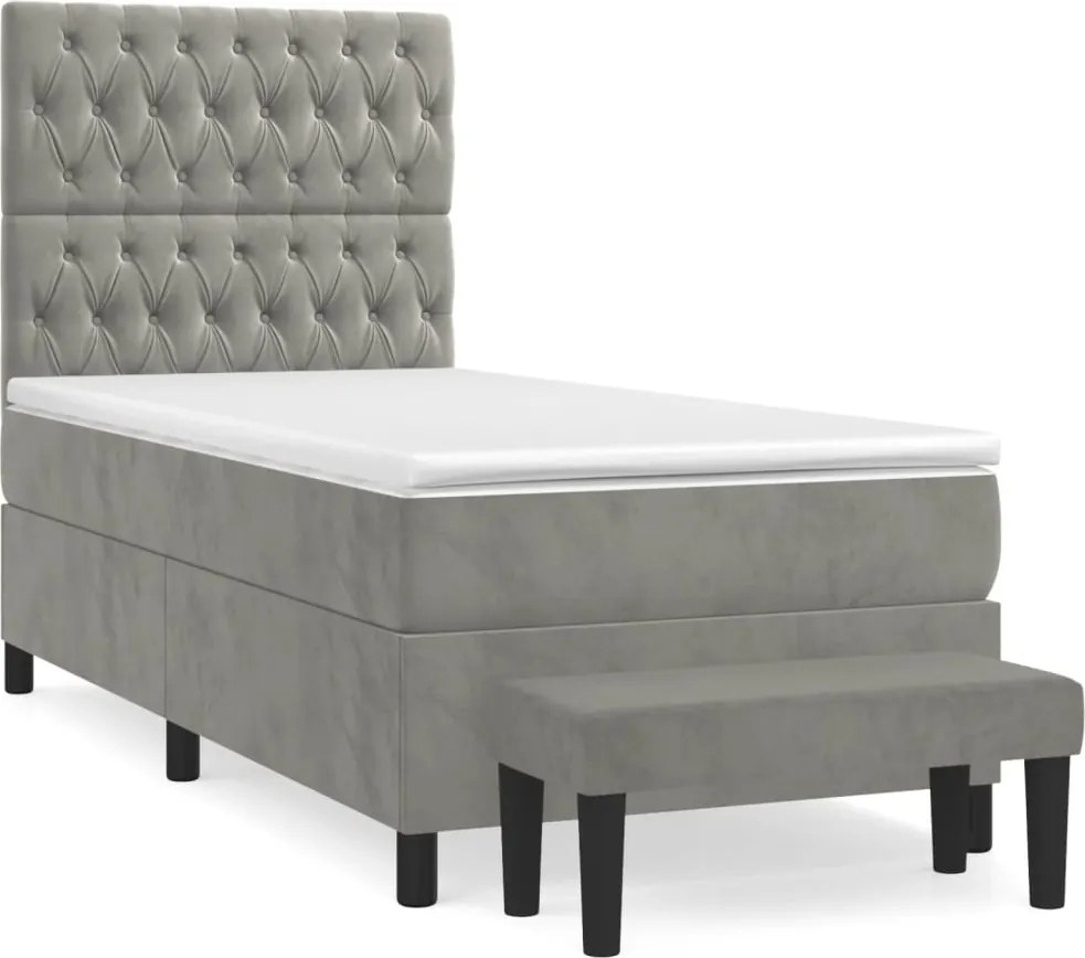 vidaXL Pat box spring cu saltea, gri deschis, 90x190 cm, catifea