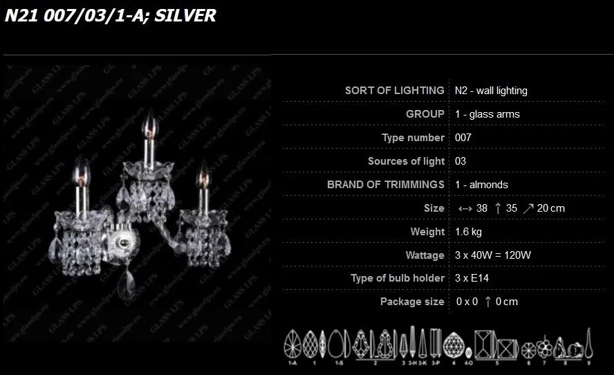 Aplica 3 brate cristal Bohemia N21 007/03/1-A