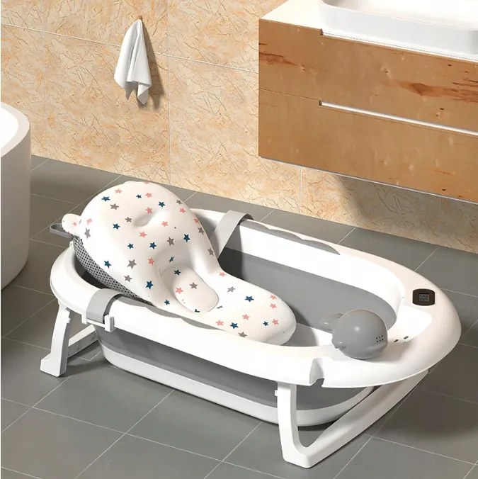 Cada de baie pliabilă pentru copii VAIANA PREMIUM cu pernă și suport - mai multe culori Gri