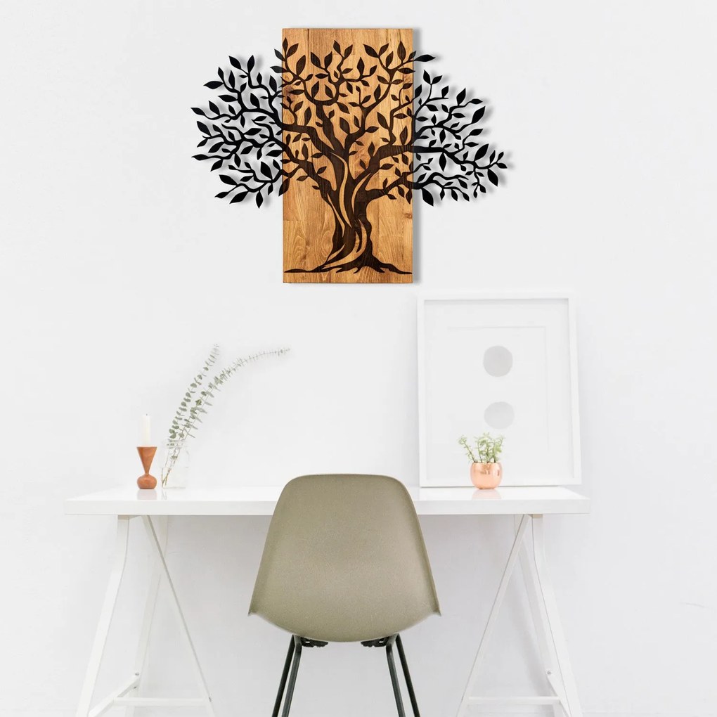 Decoratiune de perete lemn Enzo, Negru, 58x3x72 cm