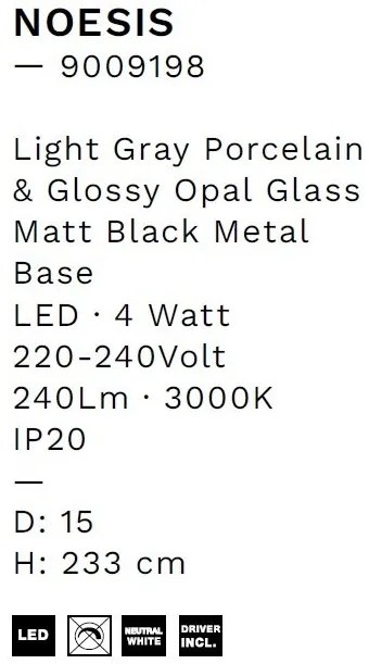Pendul LED decorativ portelan gri deschis, sticla alb, NOESIS