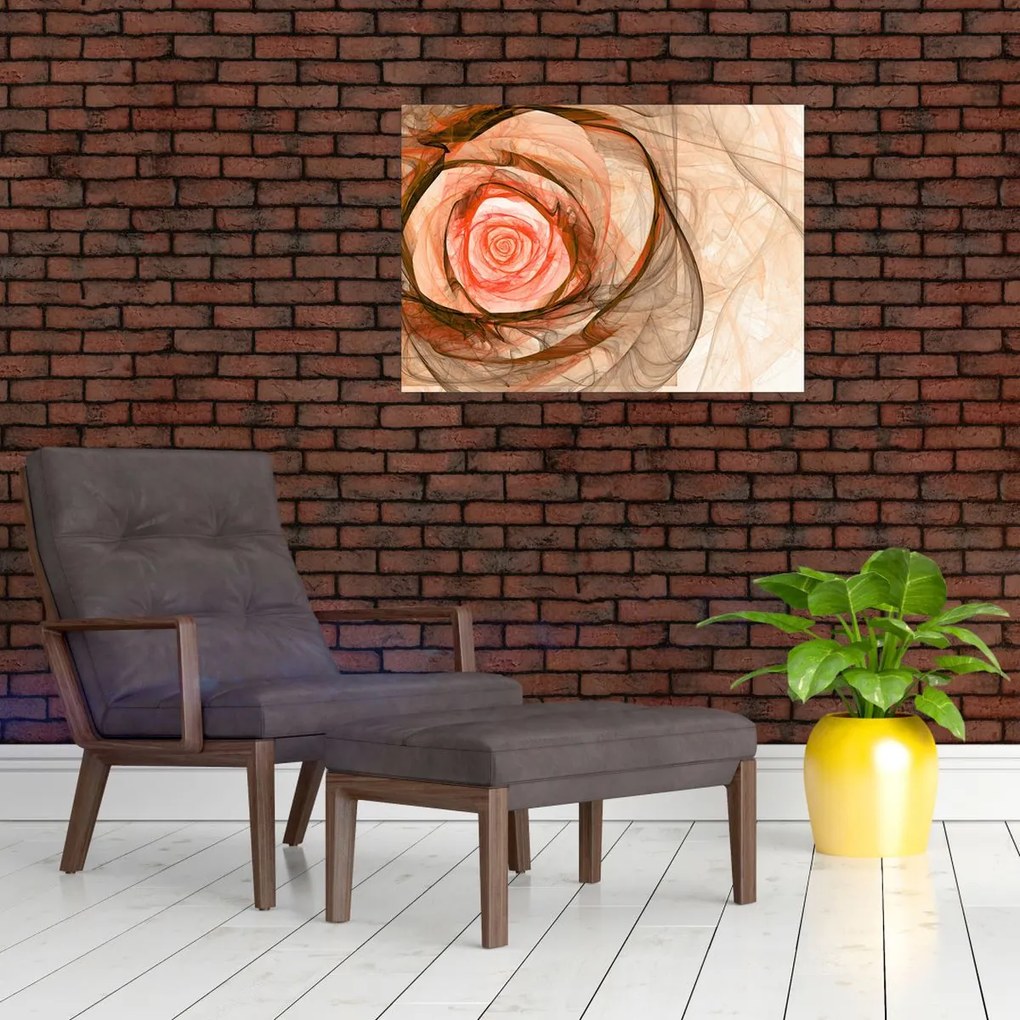 Tablou pe sticlă - Abstract trandafir roz cu fundal alb (70x50 cm)