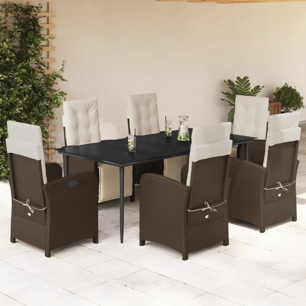 3212547 vidaXL Set mobilier de grădină cu perne, 7 piese, maro, poliratan