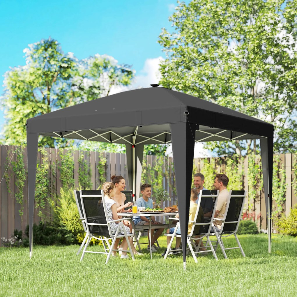 Outsunny Gazebo 3x3 m Pliabil Pop Up cu Înălțime Reglabilă, UV50+, Gazebo de Grădină cu Lumină Centrală și USB, Telecomandă, Geantă de Transport, pentru Exterior, Camping, Petreceri, Negru | Aosom Romania