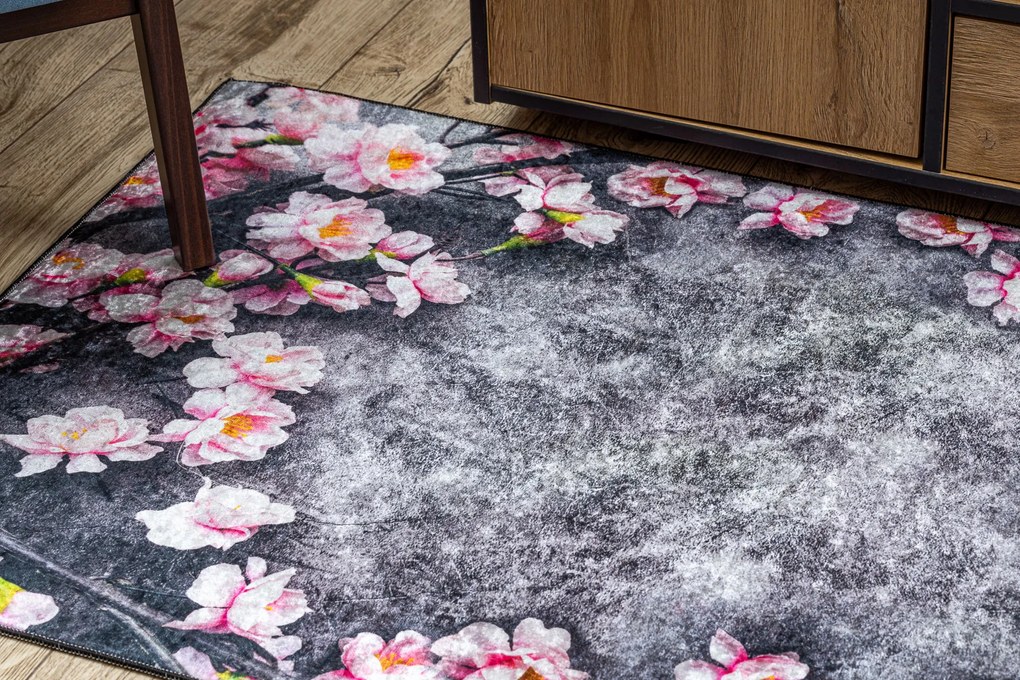 ANDRE 28170 covor lavabil Flori anti-alunecare - gri / roz