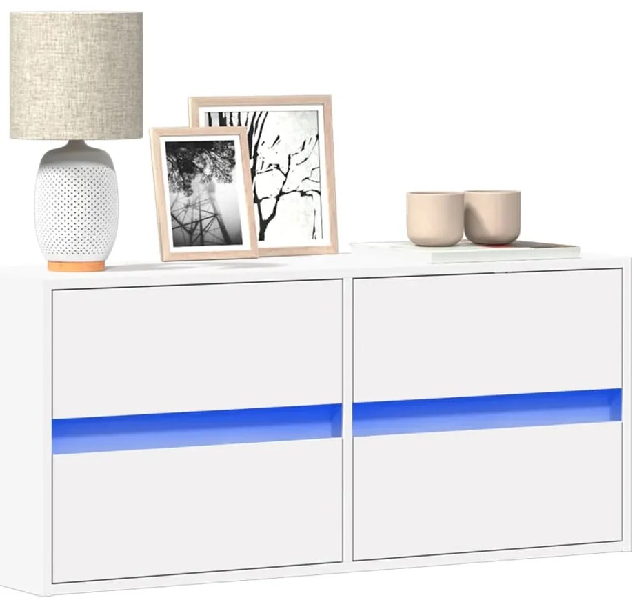 vidaXL Comodă TV de perete cu lumini LED, alb, 100x31x45 cm