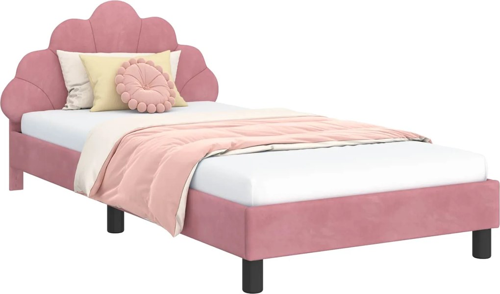 vidaXL Cadru de pat pentru copii cu spătar Roz 90 x 190 cm Catifea