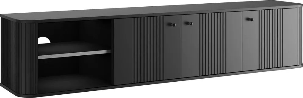 Comodă TV suspendată Vesper 187 cm cu 3 uși - negru / mânere negre