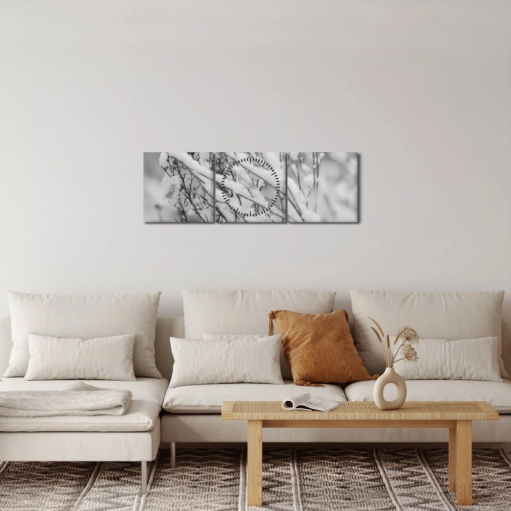 Tablou - Ramuri înzăpezite (cu ceas) (90x30 cm)