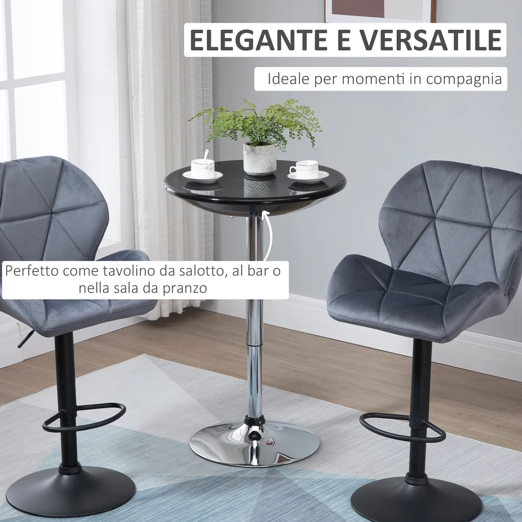 HOMCOM Masă Rotundă Bar cu Plan Rotativ, Înălțime Ajustabilă, Oțel, Φ61x76-97cm, Negru | Aosom Romania