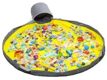 Cutie pentru depozitare jucarii cu patura de joaca, 2 in 1, impermeabil, gri si galben, 20 L, 150x6.5 cm, Kruzzel
