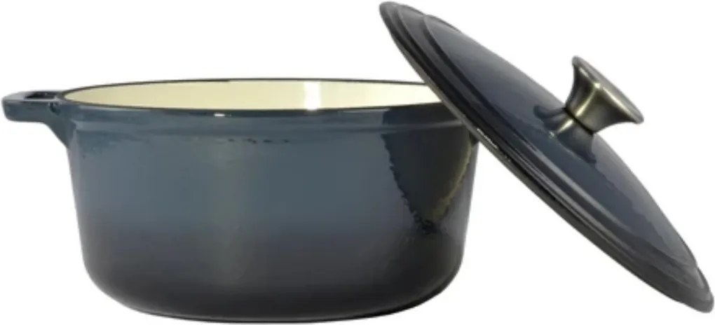 Oala fonta emailata cu capac, 24 cm 4 L, albastra Perfect Home 55001, retine foarte bine caldura, functioneaza pe toate tipurile de plita