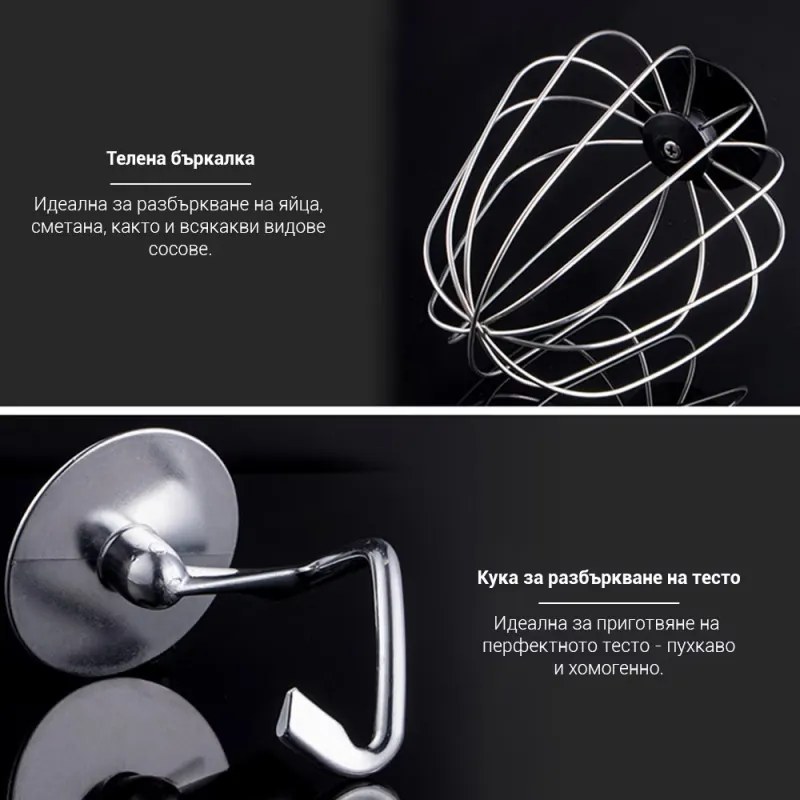 Robot de bucatarie 3in1 Royalty Line PKM2100BG, 2100W Max, 7.5 L, Blender, Mixer planetar, Masina de tocat, 6 trepte+Pulse, Negru