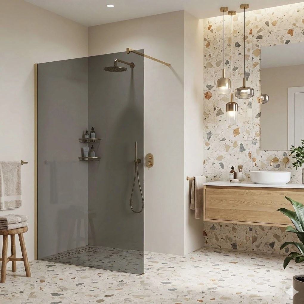 Paravan de dus Rea Flexi Grey / Brush Gold 130