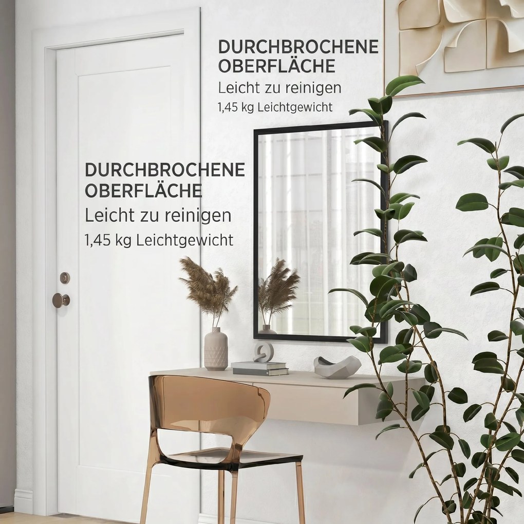 HOMCOM Oglindă Dreptunghiulară de Perete cu Cârlige, Sticlă și MDF, 60x80 cm, Negru | Aosom Romania