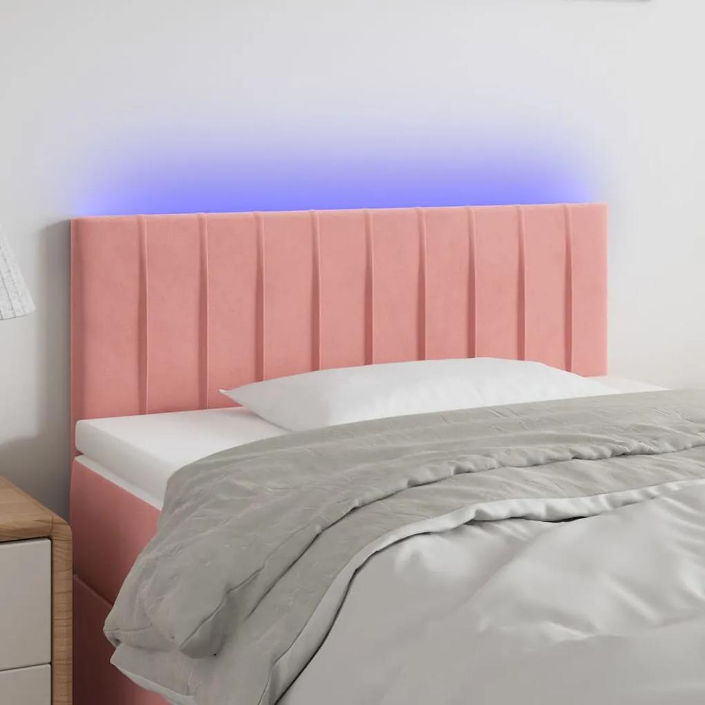 3121891 vidaXL Tăblie de pat cu LED, roz, 90x5x78/88 cm, catifea