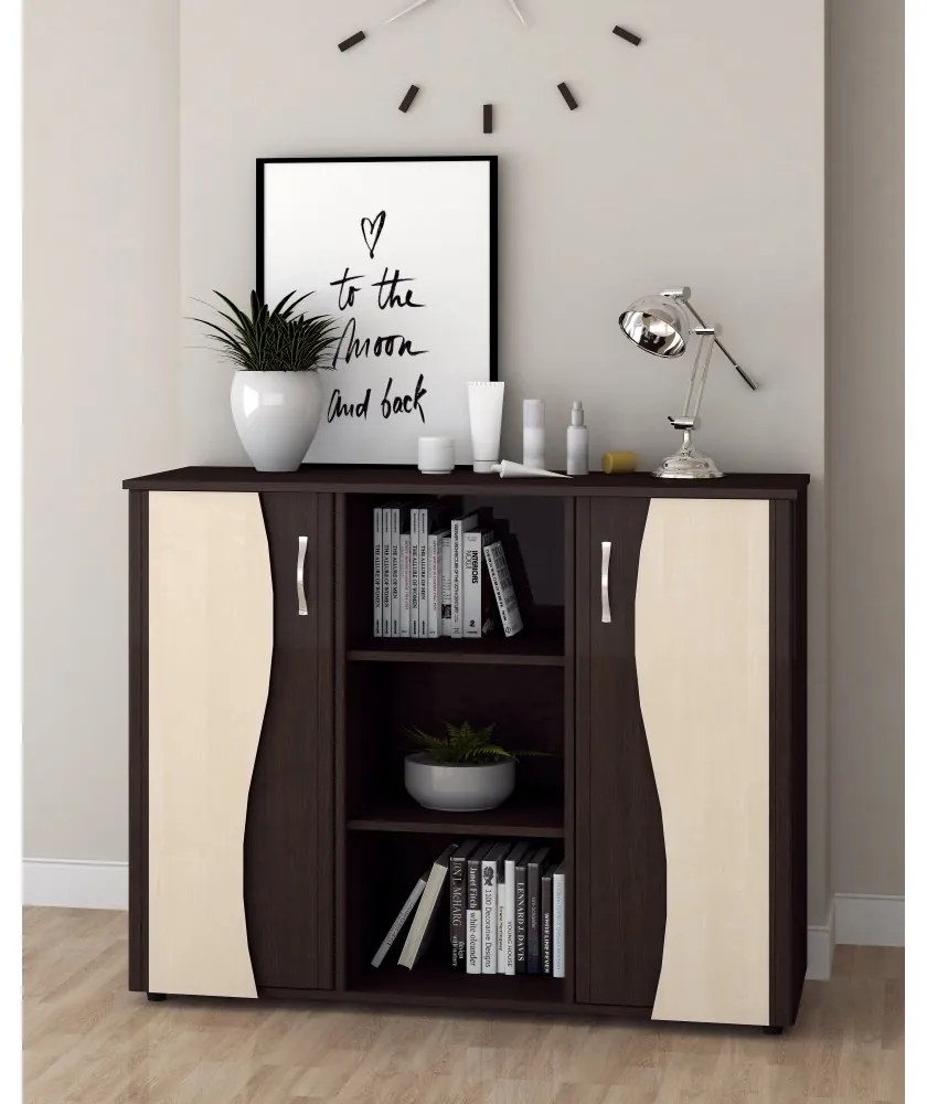 Comoda Tineret, 120x45x95cm, wenge+mesteacan
