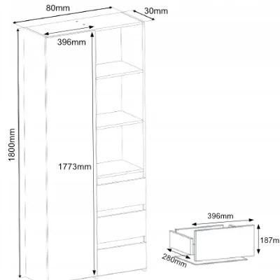 Raft de birou cu sertare MODERN B-80-S3 - diferite variante de culoare Alb