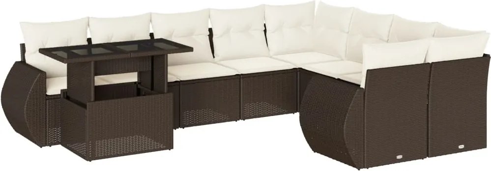 vidaXL Set canapele de grădină cu perne, 10 piese, maro, poliratan