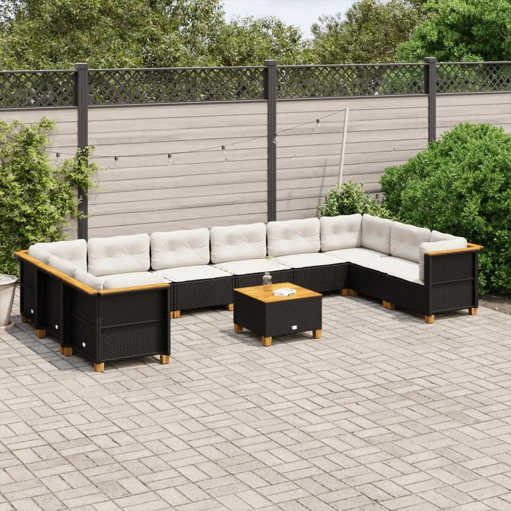 vidaXL Set canapele de grădină cu perne, 11 piese, negru, poliratan