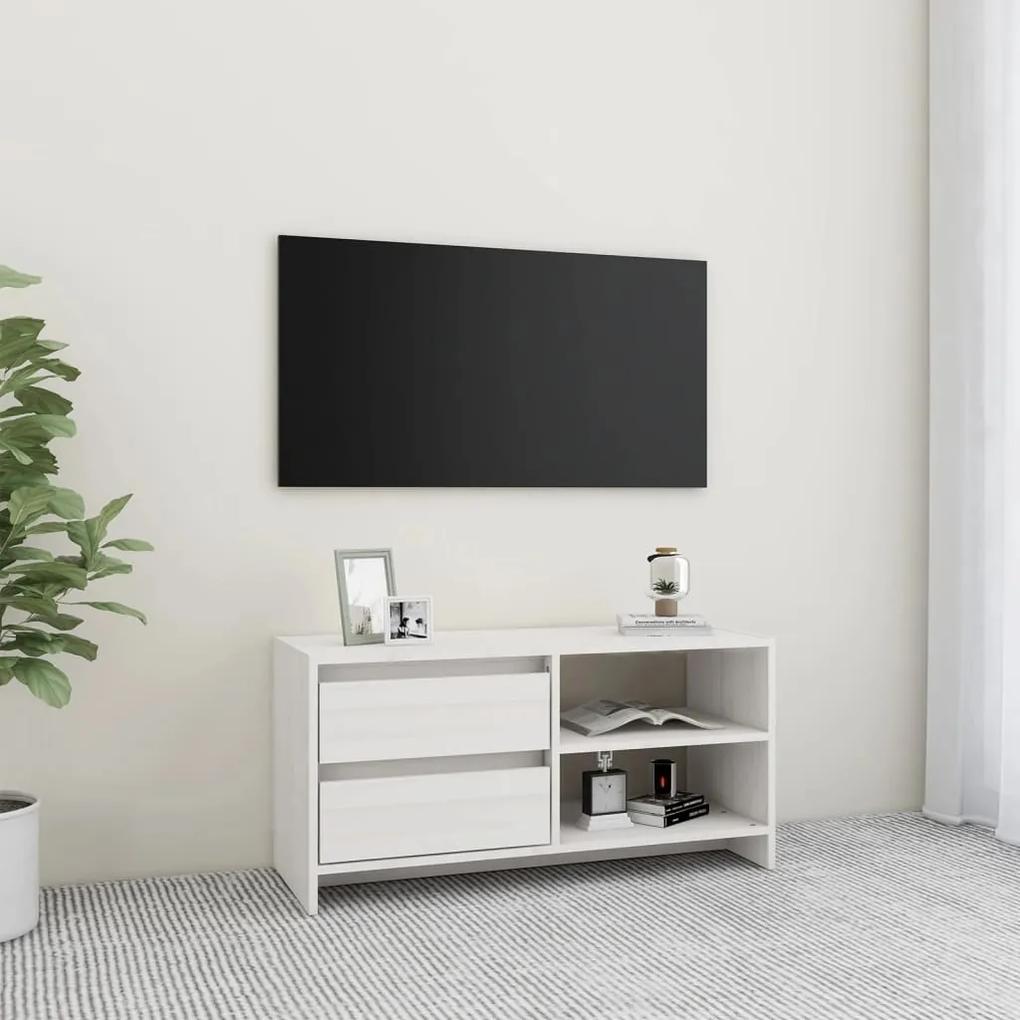 Comoda TV, alb, 80x31x39 cm, lemn masiv de pin