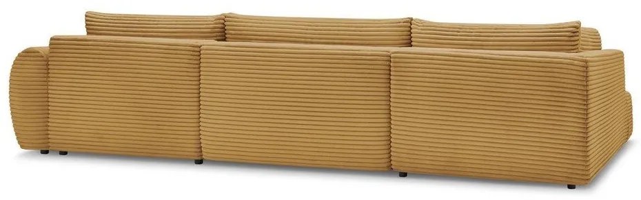 Colțar galben muștar extensibil/cu spațiu de depozitare cu tapițerie din catifea reiată (cu colț pe partea stângă/în formă de "U") Lucien – Bobochic Paris