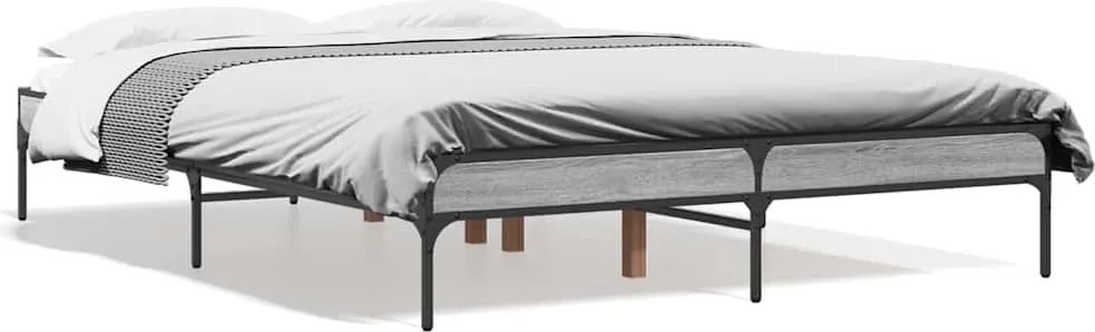 vidaXL Cadru de pat, gri sonoma, 120x190 cm, lemn prelucrat și metal