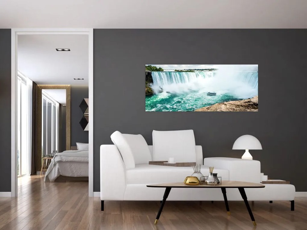 Tablou cu cascadele și corabie (120x50 cm)
