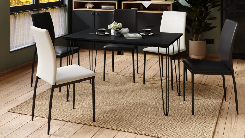 Mazzoni HAIRPIN S-120 Negru Mat - MASĂ LOFT PENTRU BUCĂTĂRIA SUFRAGERIE LIVING