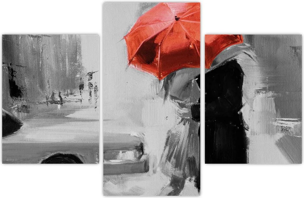 Tablou - Cuplu în dragoste sub o umbrelă, roșu (90x60 cm)