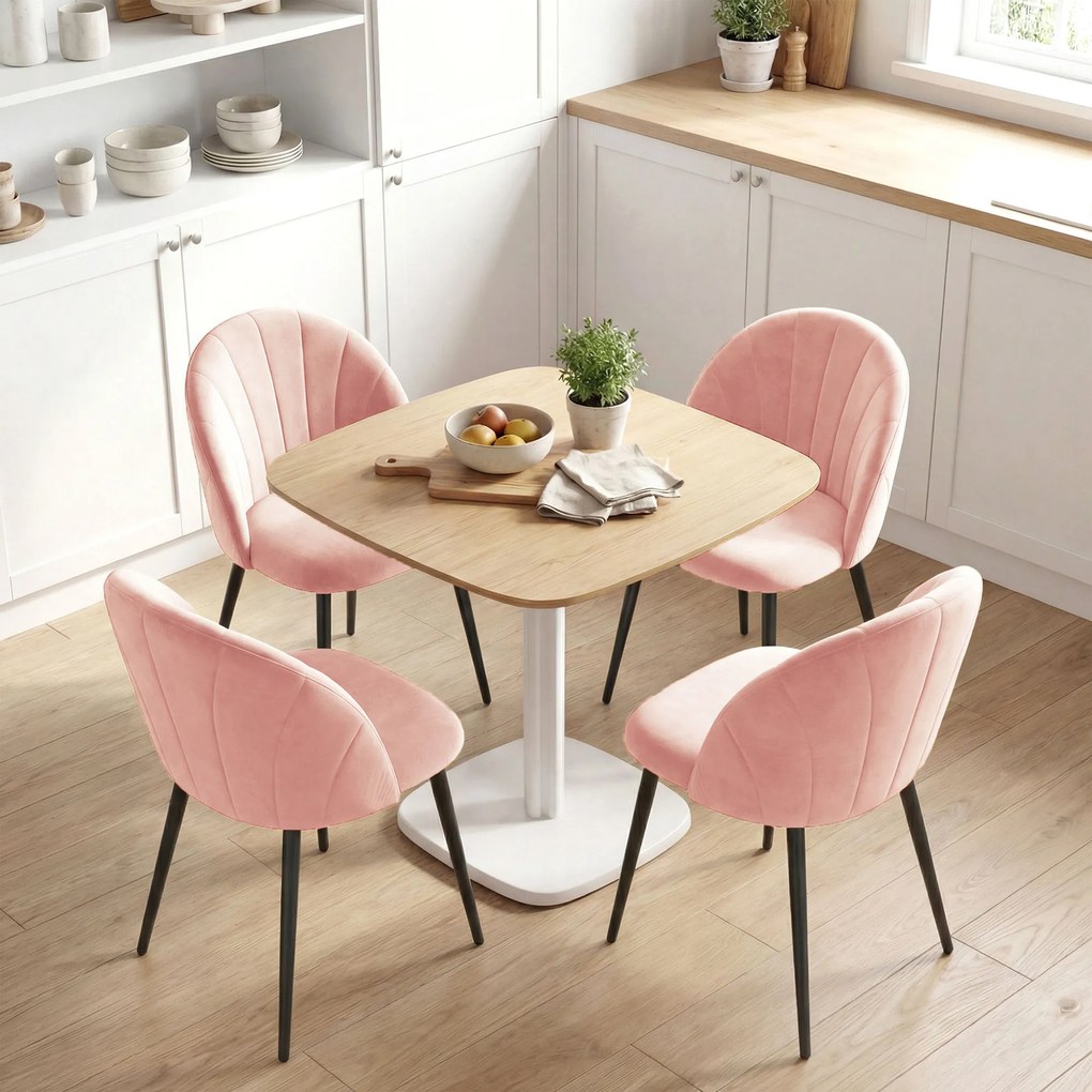HOMCOM Set de 2 Scaune de Sufragerie din Catifea, Scaune Bucătărie cu Spătar Curbat în Formă de Scoică, Picioare din Oțel, Stil Nordic, Scaun Tapițat pentru Bucătărie, Dormitor, Cameră de Zi, Roz | Aosom Romania