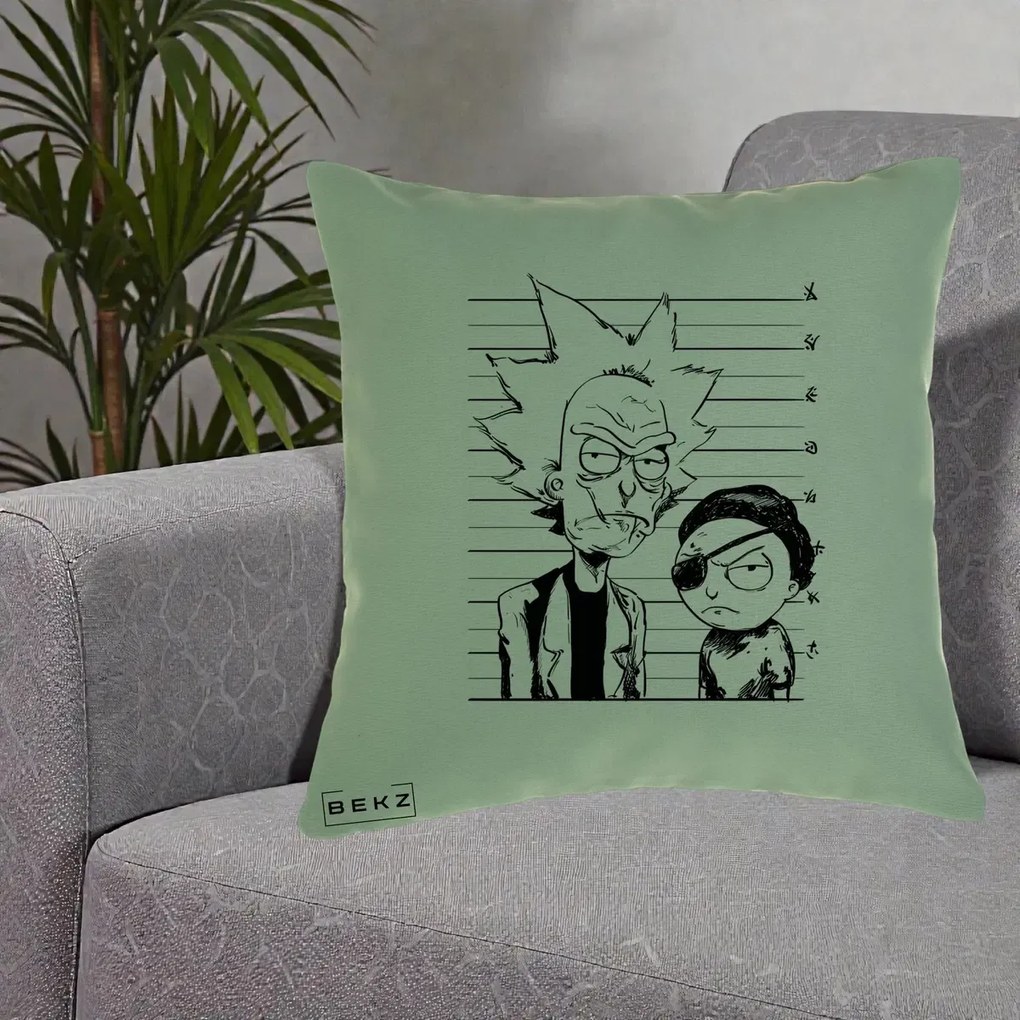 Perna Personalizata Rick si Morty Dosar, 40x40 cm, Verde, Husa Detasabila, Perna Inclusa, BEKZ®