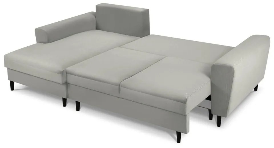 Colțar gri deschis extensibil, cu spațiu de depozitare cu tapițerie din catifea reiată (cu colț pe partea stângă, cu șezlong) Kyoto – Cosmopolitan Design