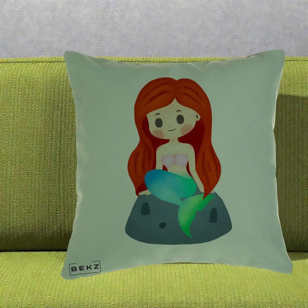 Perna Personalizata Sirena Kawaii Roscat, 40x40 cm, Verde, Husa Detasabila, Perna Inclusa, BEKZ®