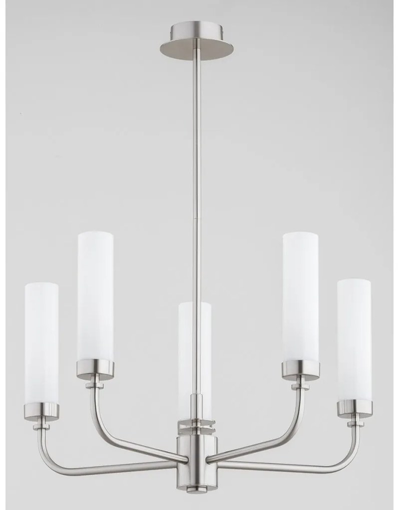 Candelabru 5 brate, otel nickel, sticla alb mat PRESTON 2197