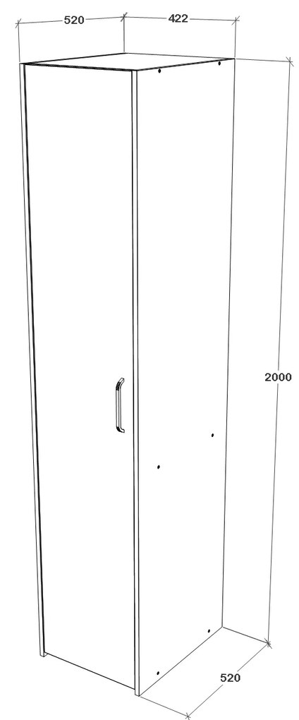 Dulap haaus Malmo, 1 Usa, cu polite, Stejar Alb/Antracit, 42 x 52 x 200 cm