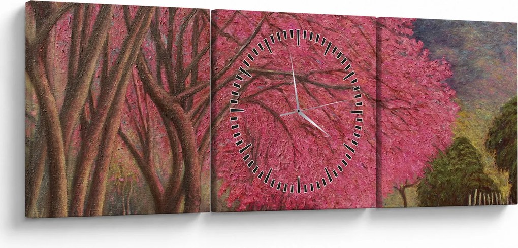 Tablou cu copaci înfloriți (cu ceas) (90x30 cm)