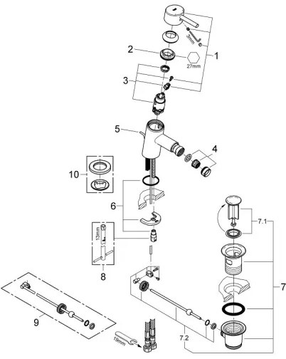GROHE 32208001 - Baterie pentru bideu CONCETTO DN 15, crom lucios