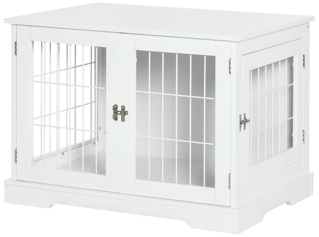 PawHut Cușcă pentru câine 2 în 1 masă de suport cu 2 uși cu sistem de siguranță - dim. 76L x 54.5l x 56H cm - Metal și MDF | Aosom Romania