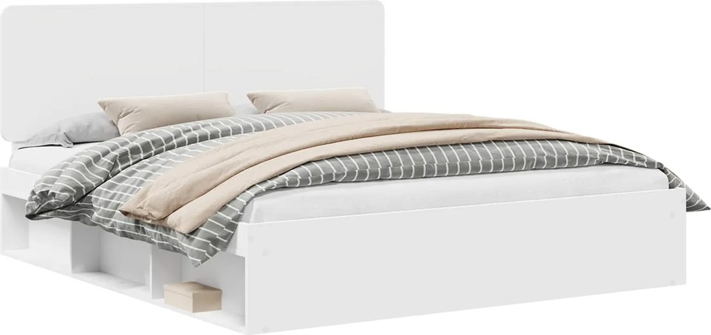 vidaXL Cadru de pat cu headboard Alb 200 x 200 cm Lemn de pin masiv