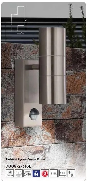 Aplica perete exterior Up and Down cu senzor de miscare IP54 Marine Grade