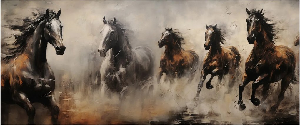 Tablou - Pictură în ulei de cai (120x50 cm)