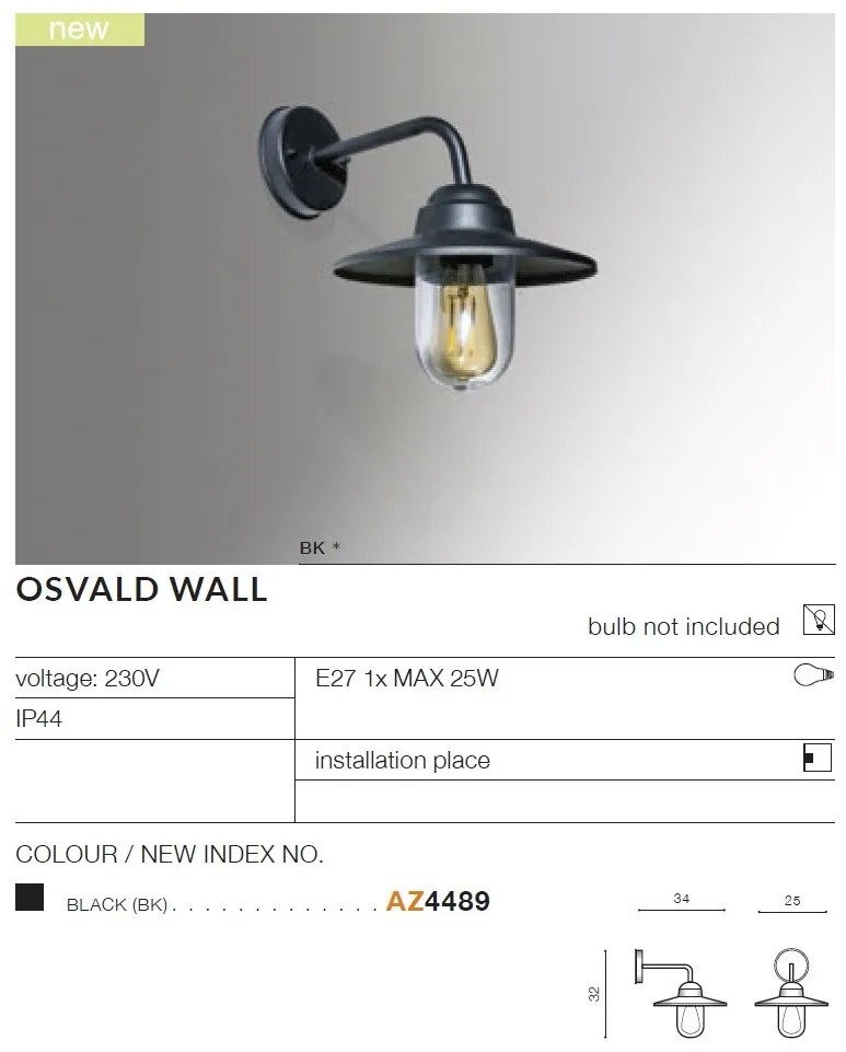 Aplica de perete exterior IP44 OSVALD