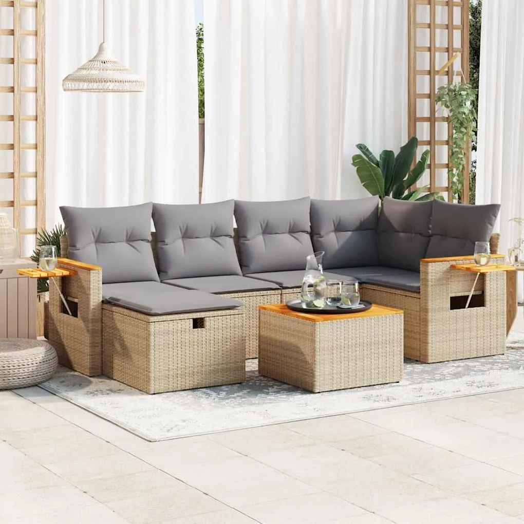 vidaXL Set canapele de grădină, 7 piese, cu perne, bej, poliratan