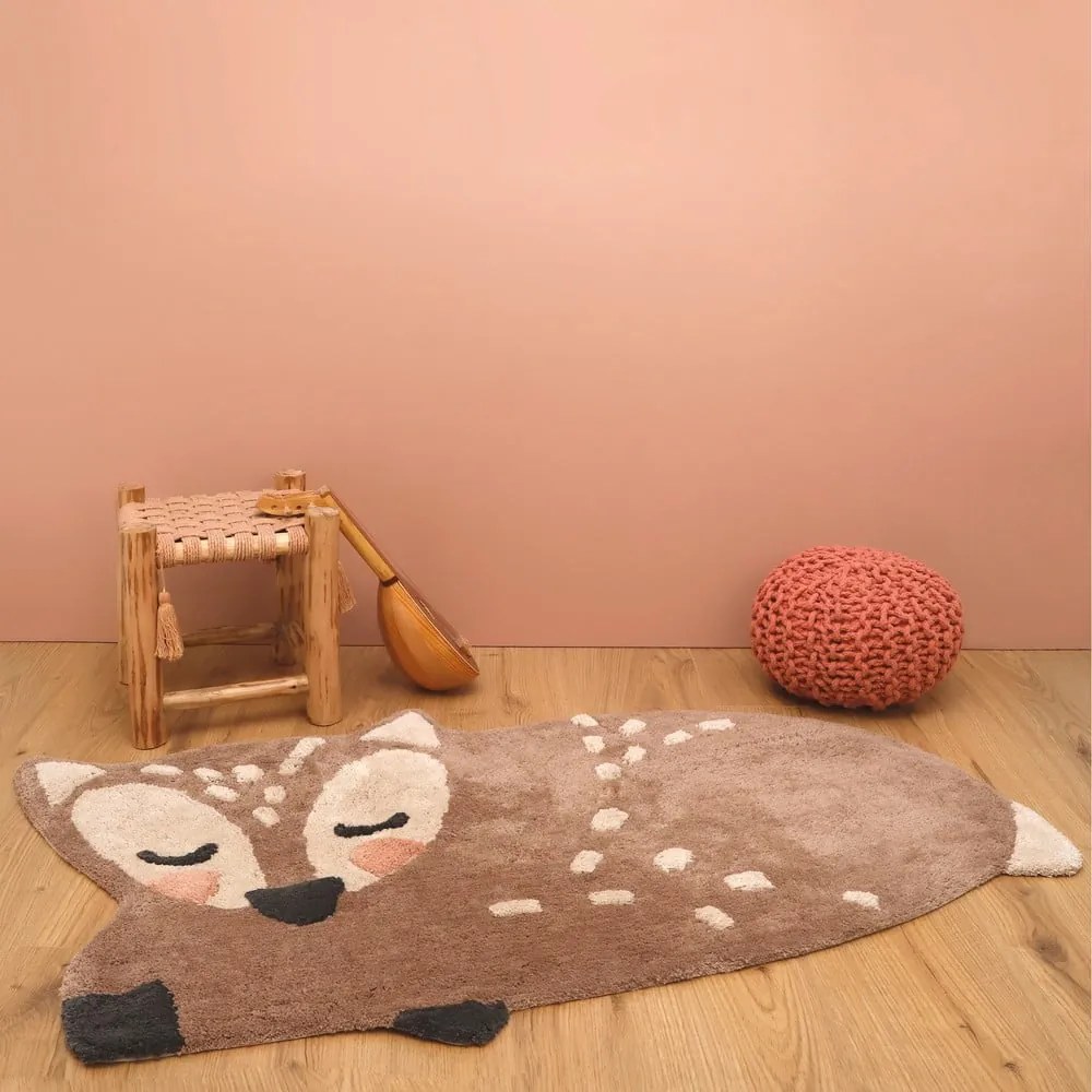 Covor din bumbac lucrat manual pentru copii Nattiot Little Deer, 70 x 110 cm