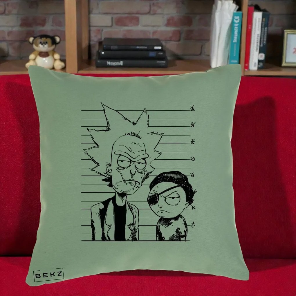Perna Personalizata Rick si Morty Dosar, 40x40 cm, Verde, Husa Detasabila, Perna Inclusa, BEKZ®